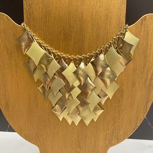 Goldtone bib necklace cascading diamond shapes vintage